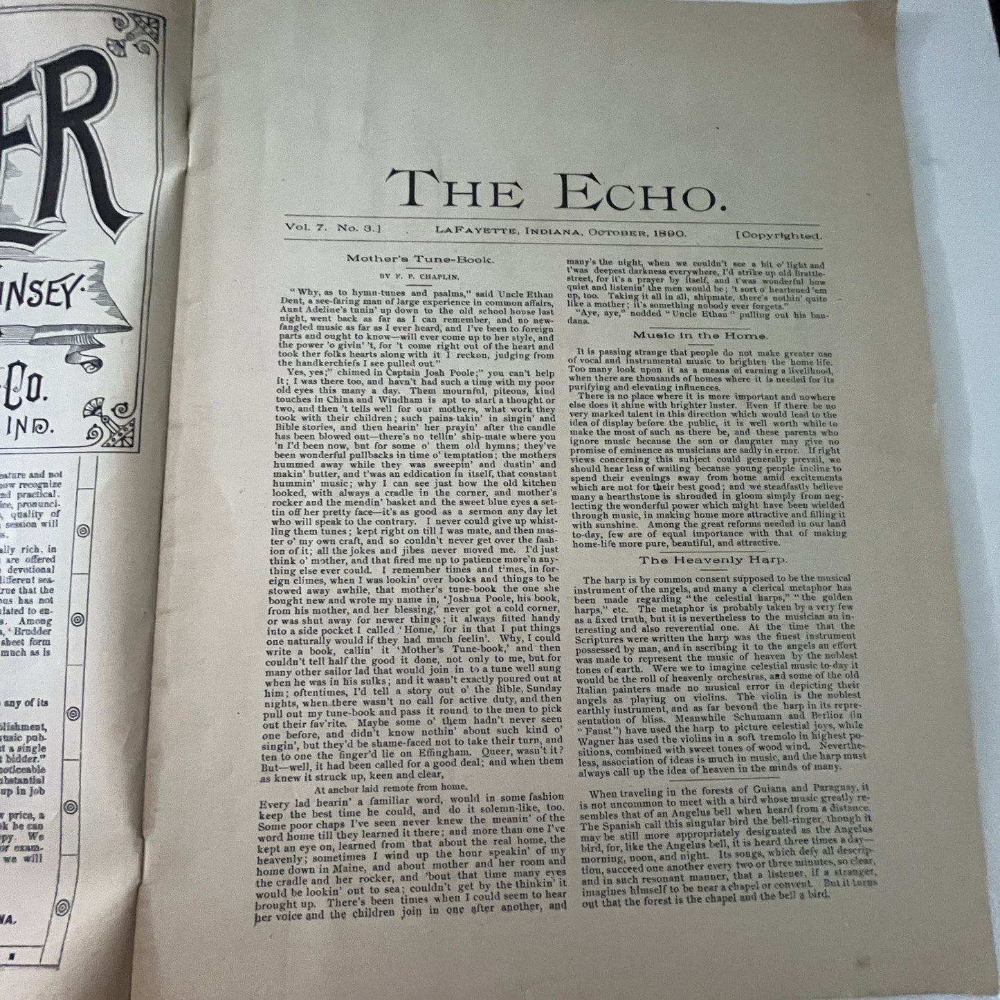 The Echo Music Journal 1890 Music Magazine LaFayette Indiana V33-4