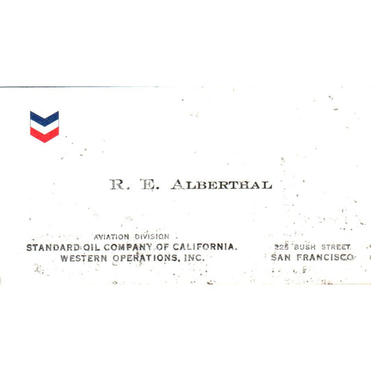 R.E. Alberthal San Francisco Standard Oil Of California Business Card SD8-B21