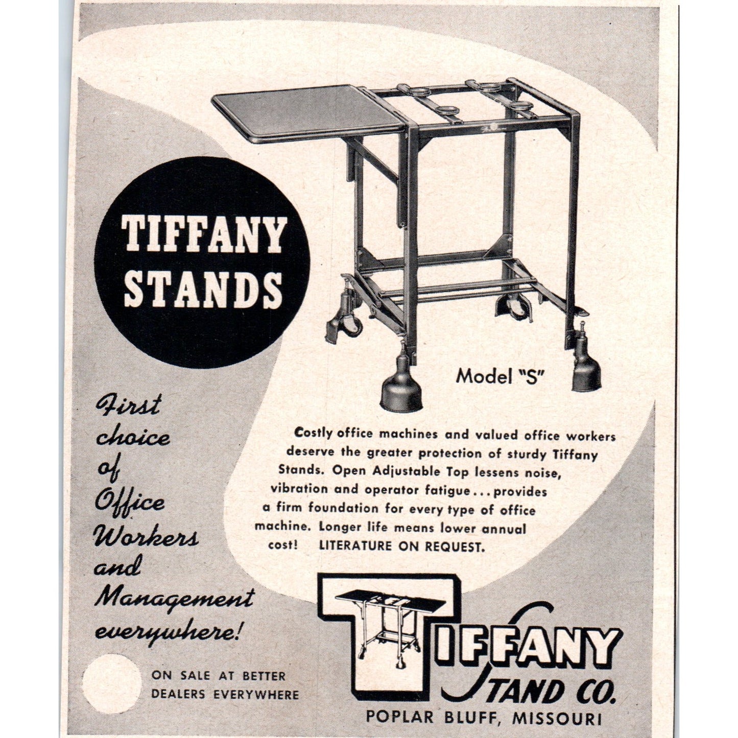 Tiffany Stand Co Poplar Bluff MO 1951 Magazine Ad AF1-MF1