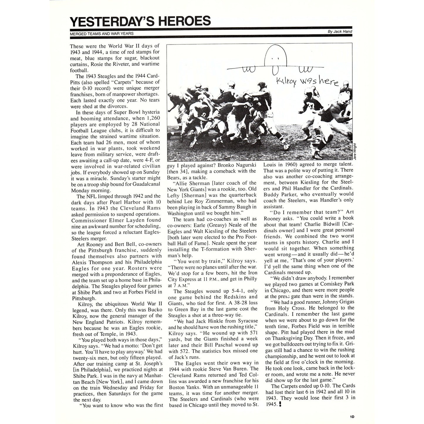 NFL Merged Teams and War Years Article WWII 8x11" 1981 Ad D26