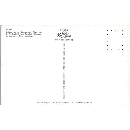 CT River Bridge Guildhall VT to Lancaster NH Vintage Covered Bridge Postcard PD1