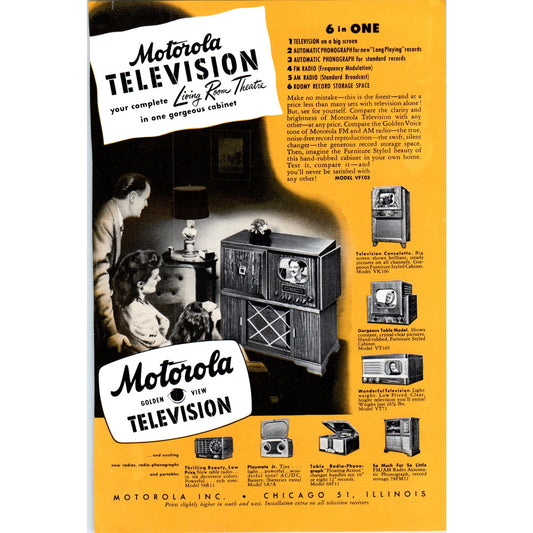 Motorola Golden View Television TV Teleset - Vintage Magazine Ad D20