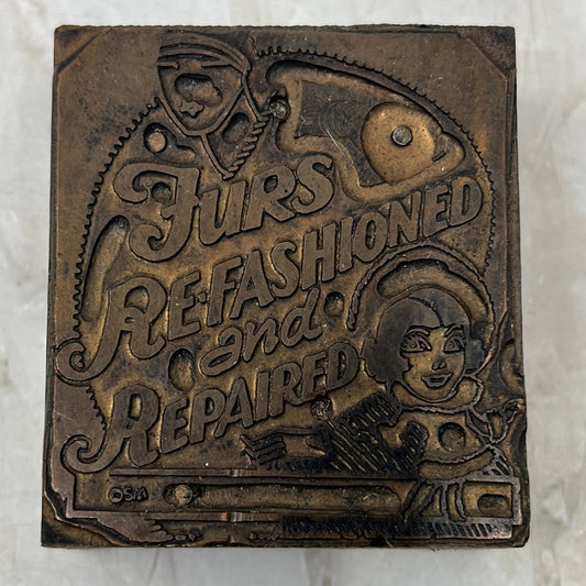 Furs Refashioned and Repaired - Vintage Letterpress Printers Block Plate TK3