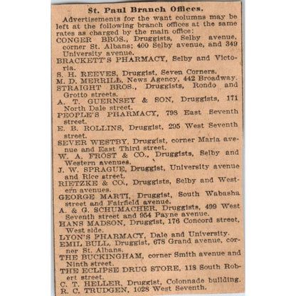 St. Paul Drug Stores and Pharmacies St. Paul 1898 Newspaper Ad AF2-Q1