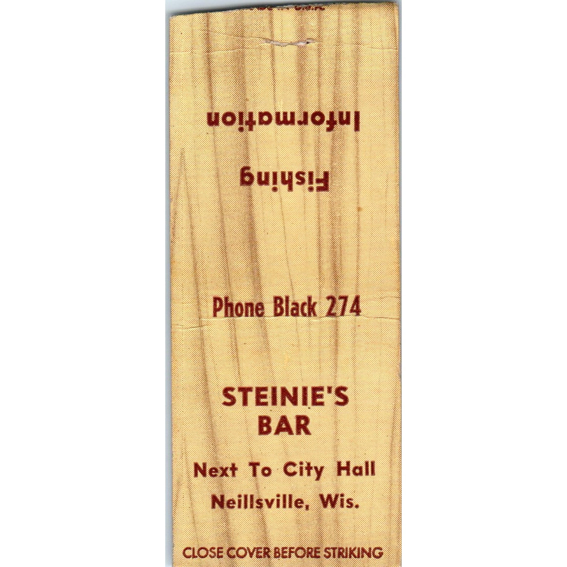 Steinie's Bar Neillsville WI Vintage Matchbook Cover SD2-Y4