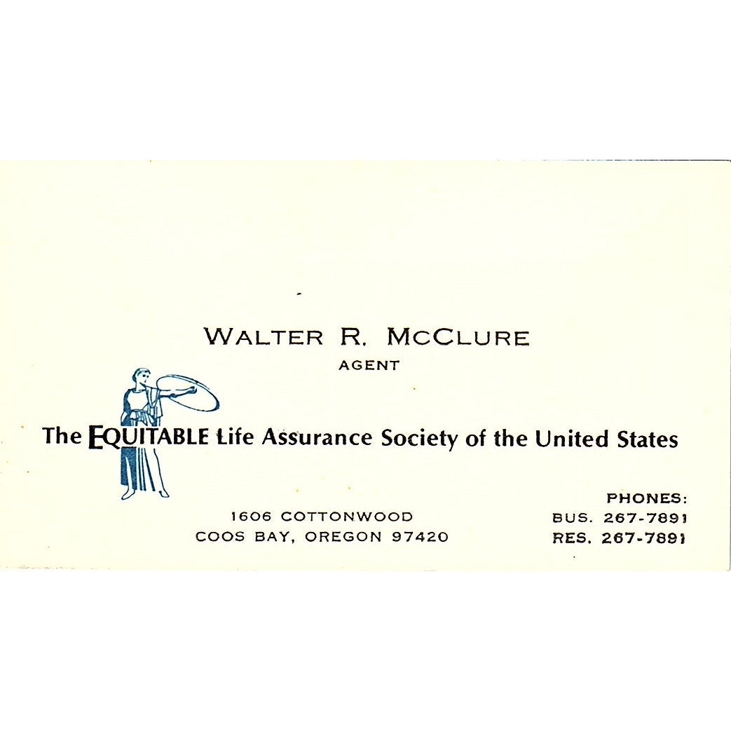Walter R McClure The Equitable Life Coos Bay OR Vintage Business Card SD9-B8