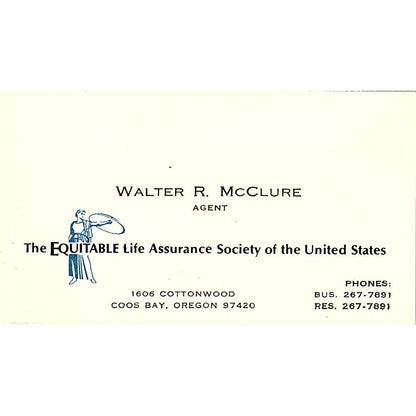 Walter R McClure The Equitable Life Coos Bay OR Vintage Business Card SD9-B8