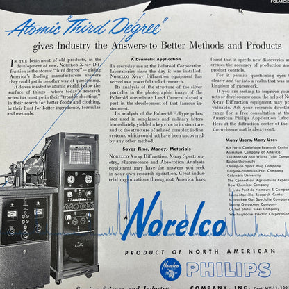 Norelco Phillips X-Ray Diffraction Spectrometry Equipment 1951 Magazine Ad FL610