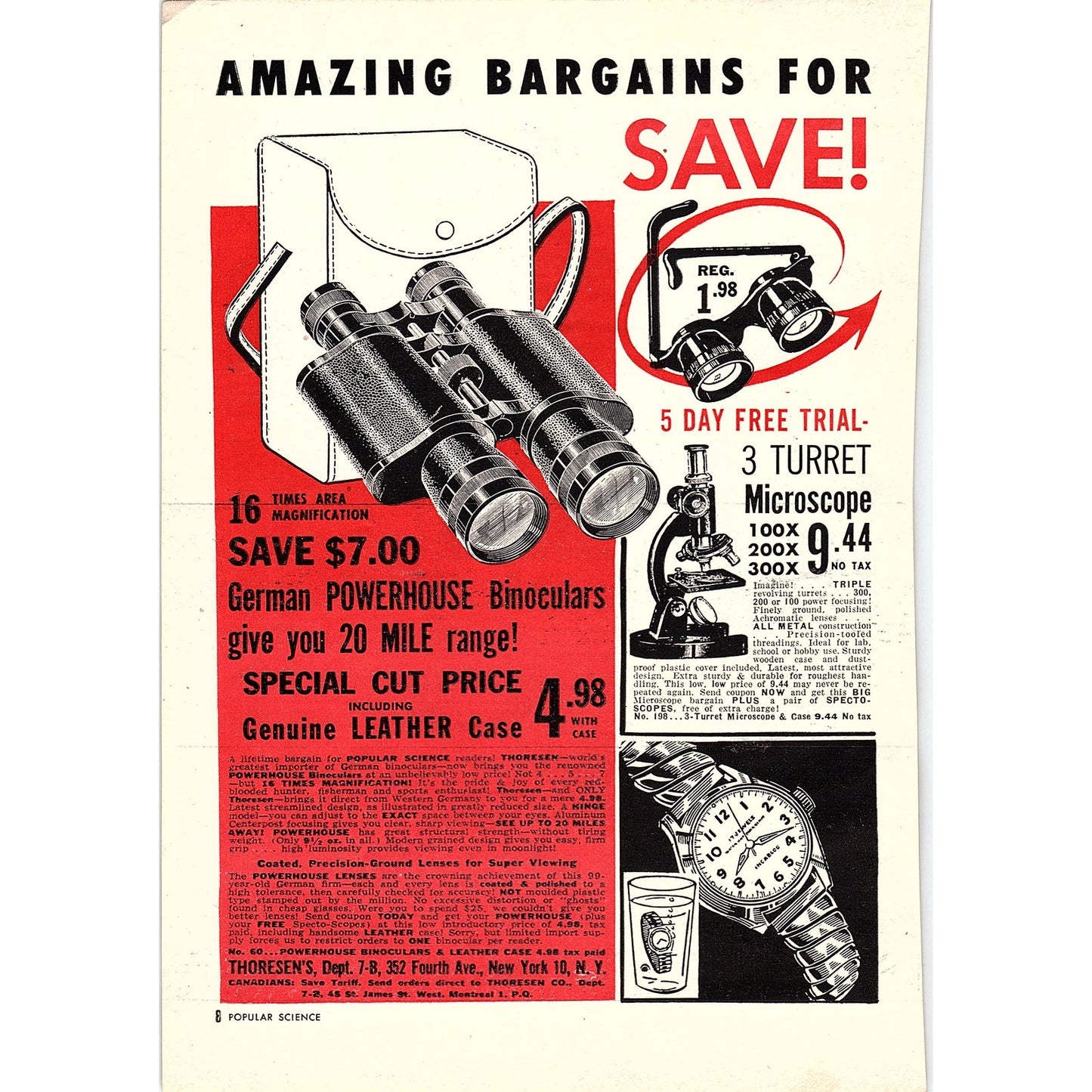 Thorensen's German Powerhouse Binoculars NY 1955 Ad AG1-7