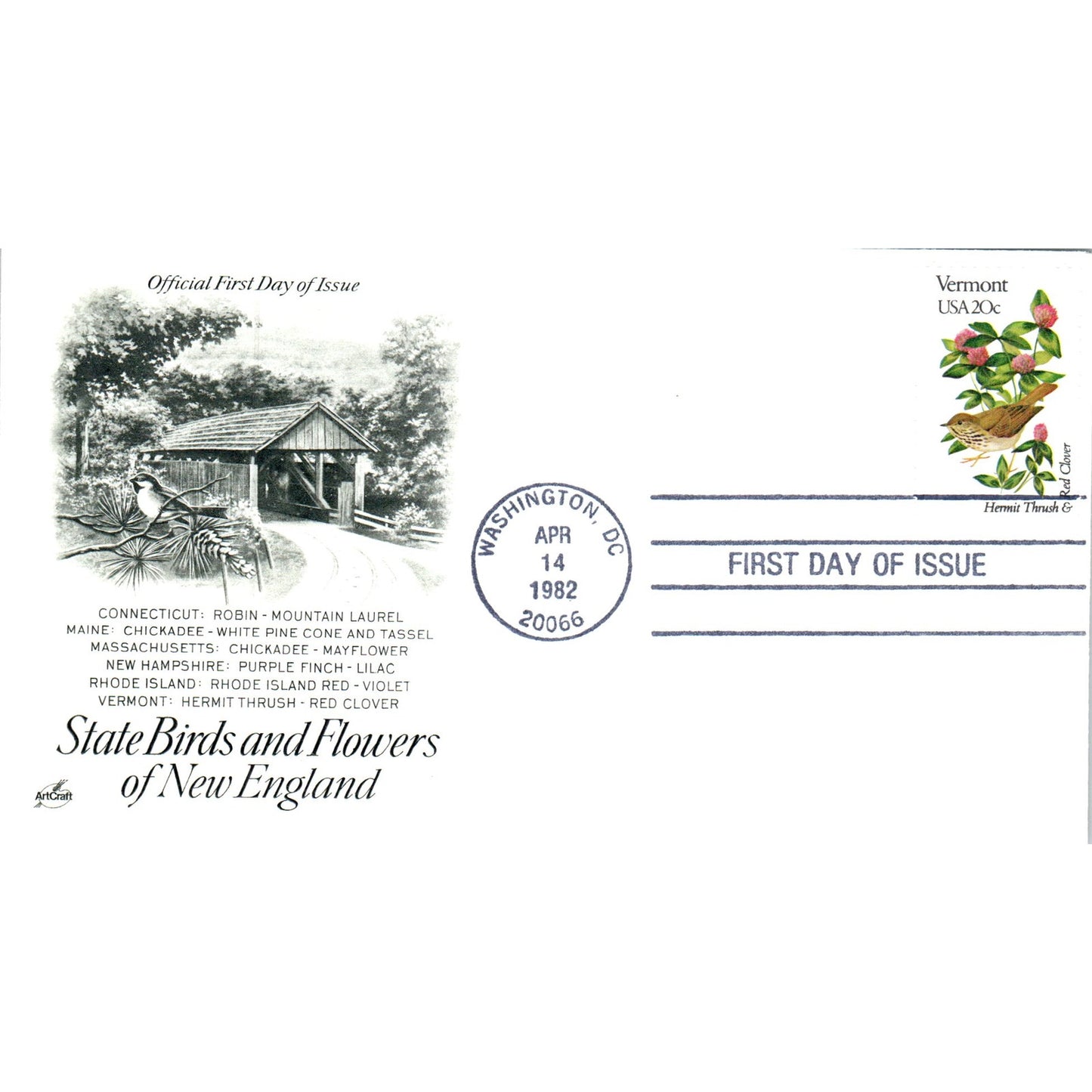Vermont 1982 State Birds & Flowers of New England First Day Issue TJ5-PC2