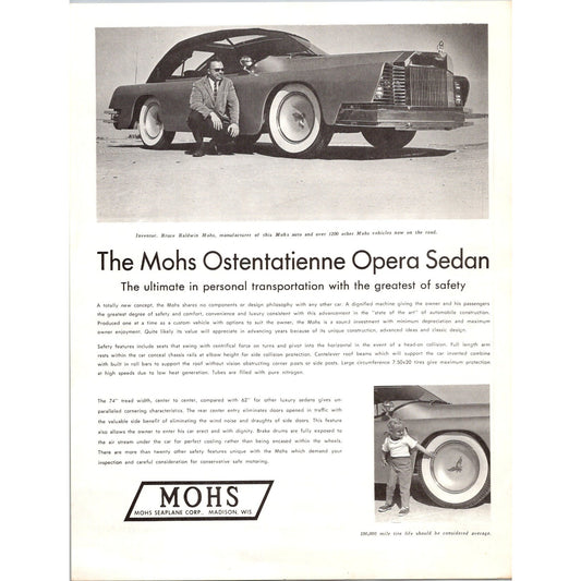 Mohs Ostentatienne Opera Sedan Mohs Seaplane Corp Madison WI Vintage Leaflet J16