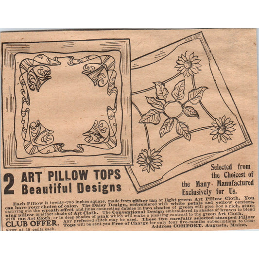 Art Pillow Tops Club Offer Comfort Augusta Maine 1910 Magazine Ad AF1-CM5