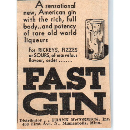 Frank McCormick Fast Gin 1935 Minneapolis Journal Advertisement AE7-H2