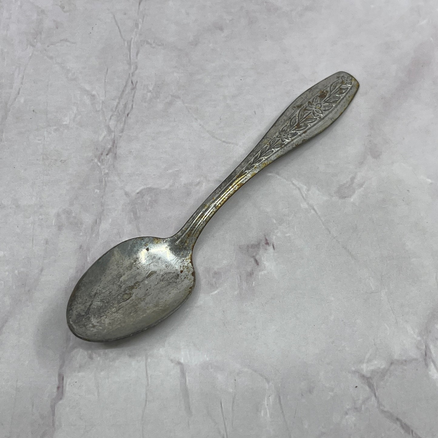 Vintage Malabar Embossed Flowers Spoon 5" Vintage Silverplate TC5-OS-15