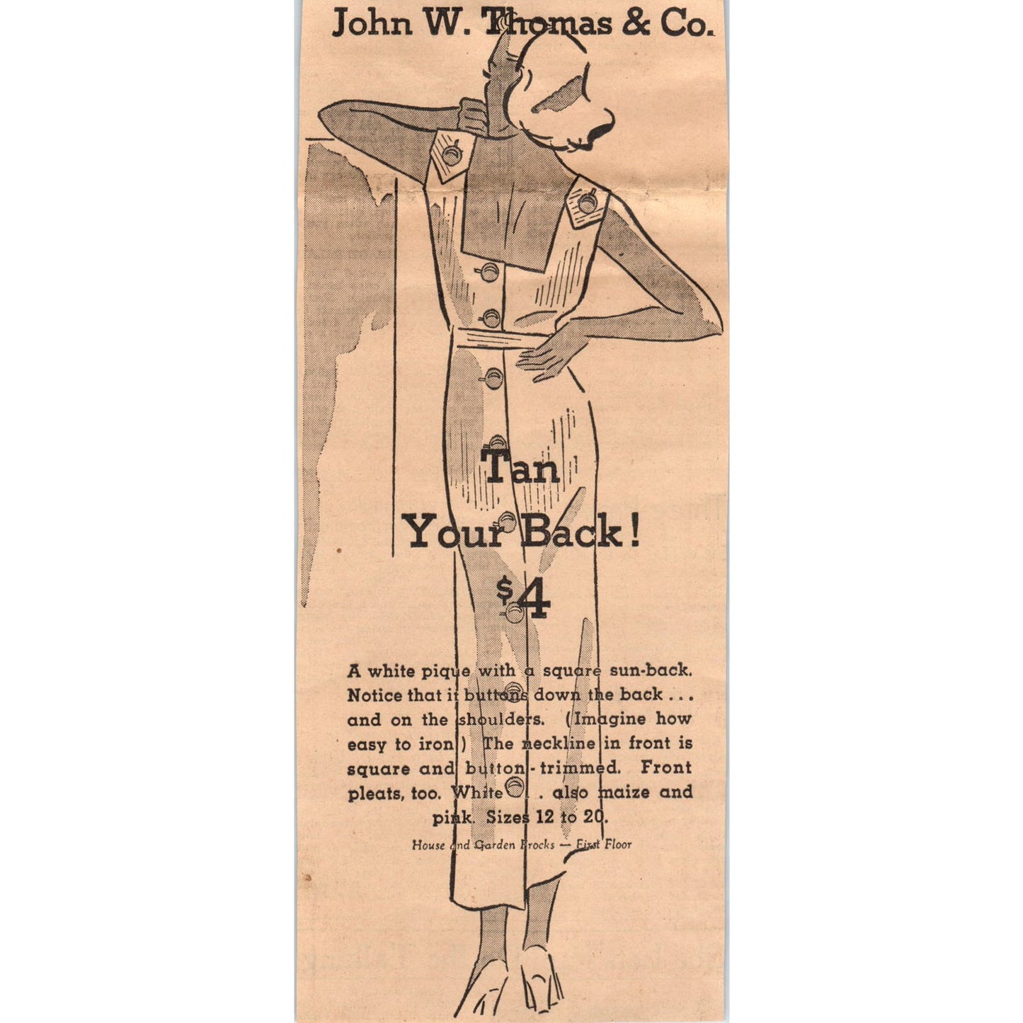 John Thomas Pique Sun Dress 4x8" 1935 Minneapolis Journal Advertisement AE7-N1