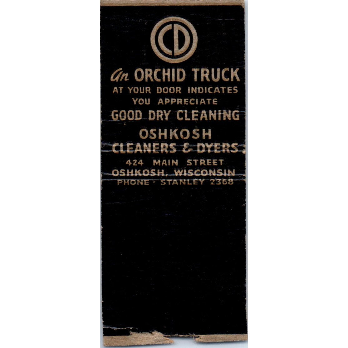 Oshkosh Cleaners & Dryers WI Orchid Truck Vintage Matchbook Cover SD2-Y12