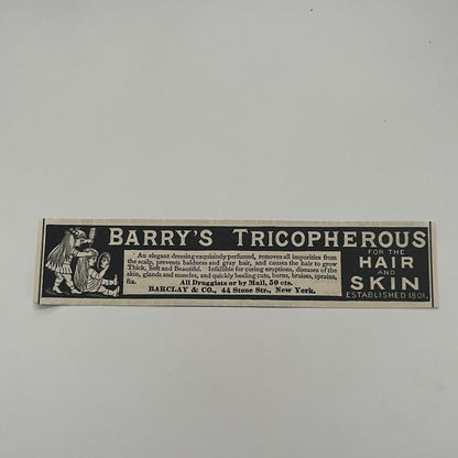 Barry's Tricopherous for the Hair and Skin Barclay & Co NY 1892 Ad AG2-7