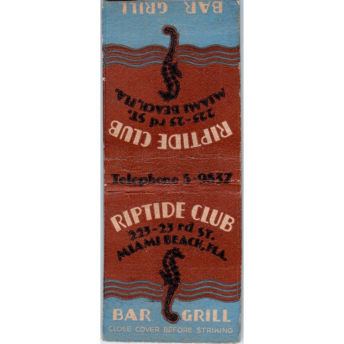 Riptide Club Bar & Grill Miami Beach FL Vintage Matchbook Cover SD2-Y7