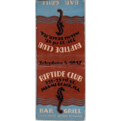 Riptide Club Bar & Grill Miami Beach FL Vintage Matchbook Cover SD2-Y7