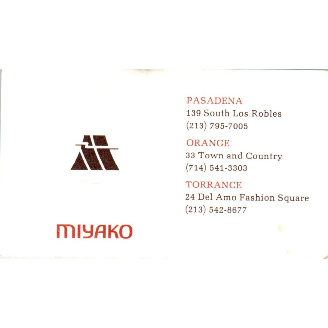 Miyako Japanese Restaurant Pasadena Orange Torrance CA Vtg Business Card SE3-B6