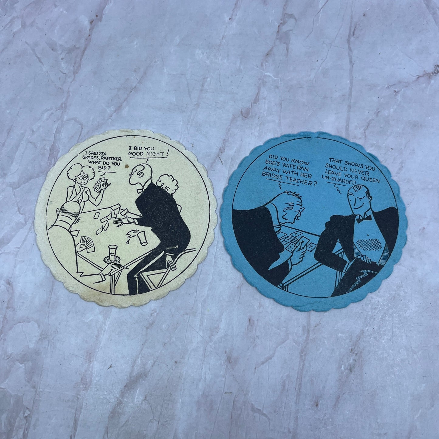 Vintage Bridge Coaster Illustrated Humor Cartoon Set of 2 TH9-BC-3