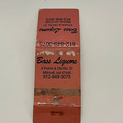 Bass Liquors 4 Points & Old Rd 37 Mitchell IN Vintage Matchbook TB6-MB2-14