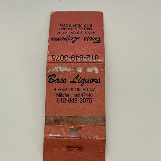 Bass Liquors 4 Points & Old Rd 37 Mitchell IN Vintage Matchbook TB6-MB2-14