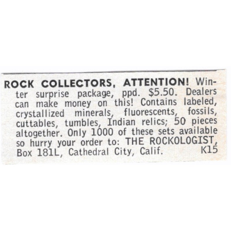 The Rockologist Lapidary Supply Cathedral City CA 1964 Magazine Ad AB6-LJS7