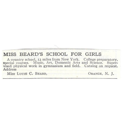 Lucie C. Beard School for Girls Orange NJ c1918 Original Advertisement AE5-SA9