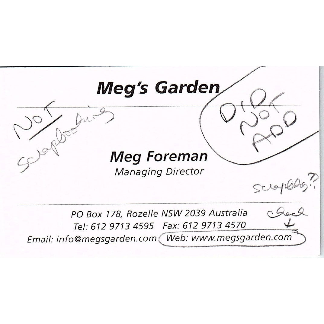 Meg Foreman Meg's Garden Rozelle NSW Australia Vintage Business Card SC9-B11