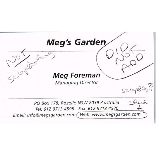 Meg Foreman Meg's Garden Rozelle NSW Australia Vintage Business Card SC9-B11
