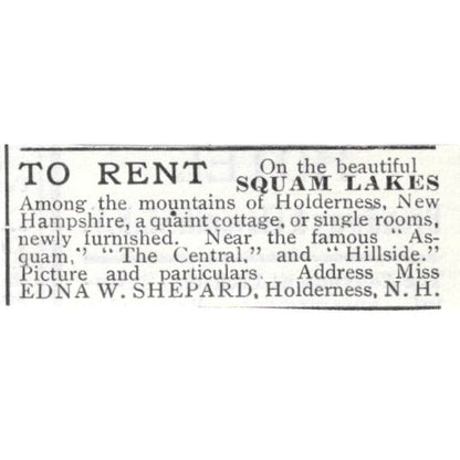 Squam Lakes Cottage Holderness Edna W. Shepard c1918 Advertisement AE5-SV1