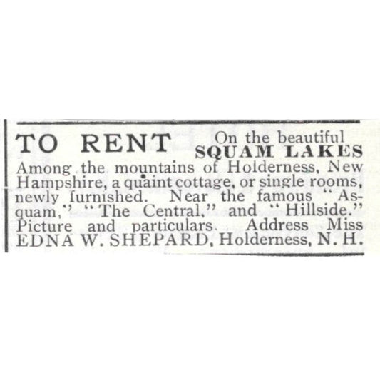 Squam Lakes Cottage Holderness Edna W. Shepard c1918 Advertisement AE5-SV1