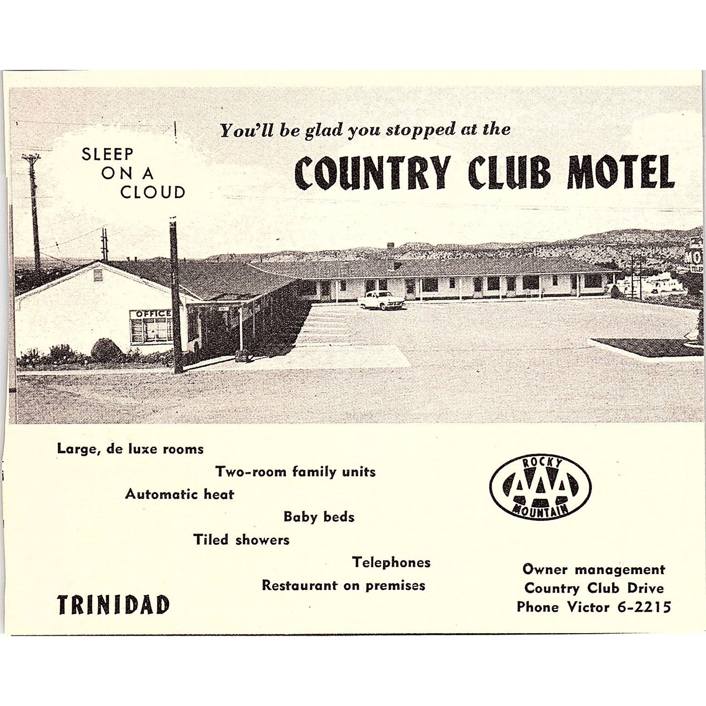 Country Club Motel Trinidad CO 1958 Ad AG1-H4