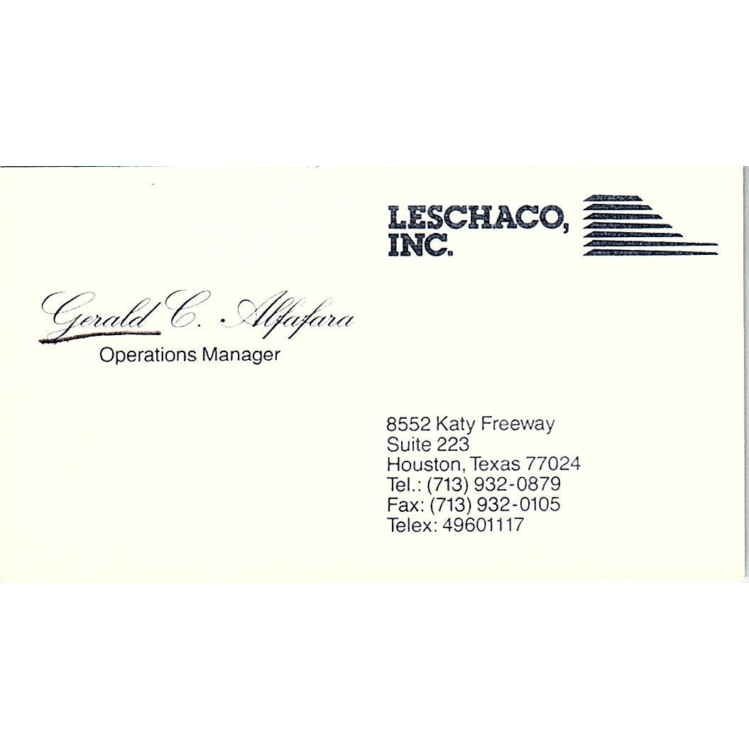 Gerald C Alfafara Leschaco Inc Houston Vintage Business Card SC9-B2