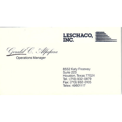 Gerald C Alfafara Leschaco Inc Houston Vintage Business Card SC9-B2