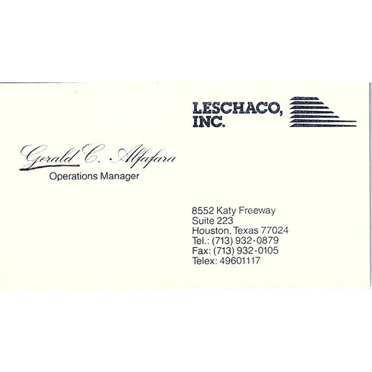 Gerald C Alfafara Leschaco Inc Houston Vintage Business Card SC9-B2