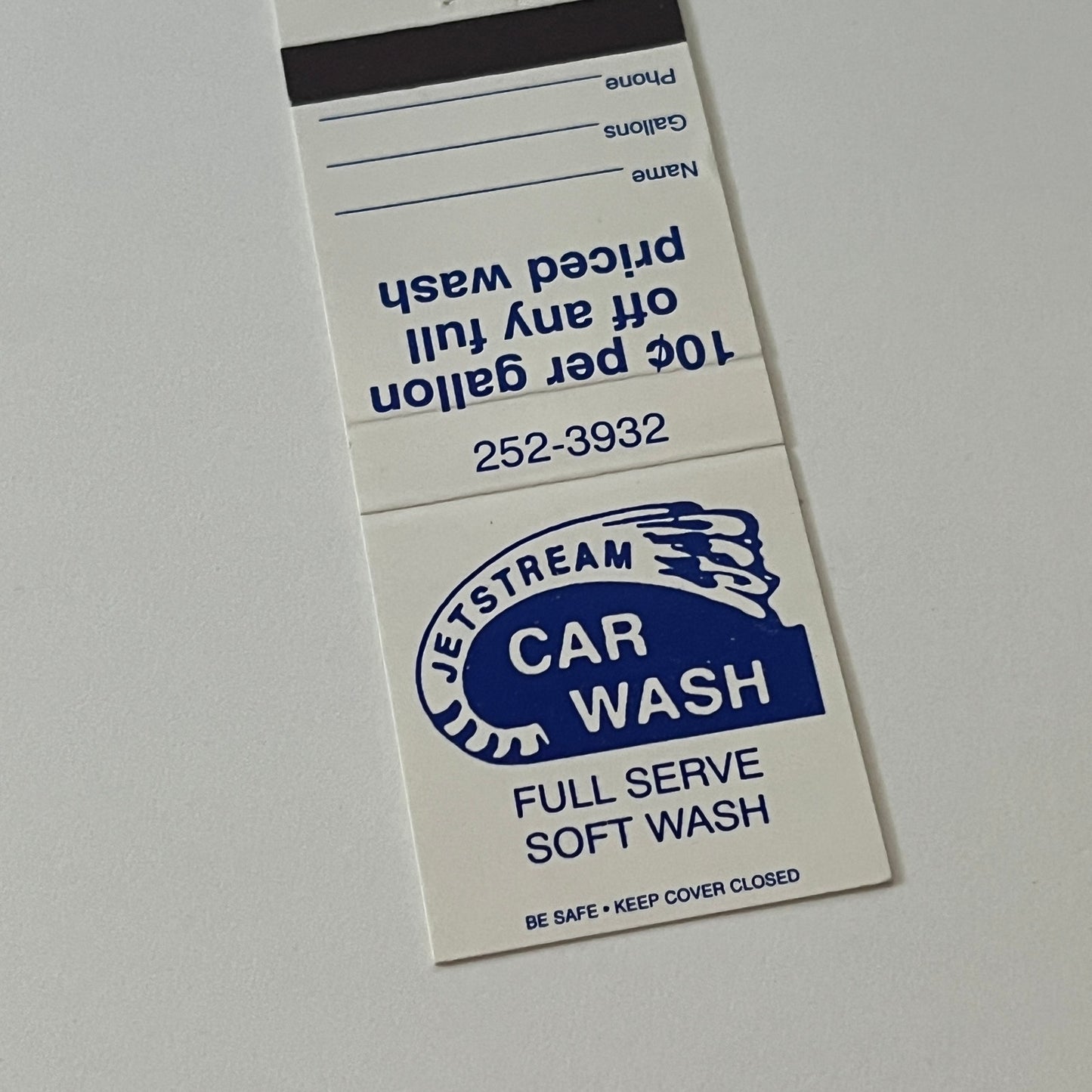 Jetstream Car Wash 10th St SE Jamestown ND Vintage Matchbook Cover MM5-7