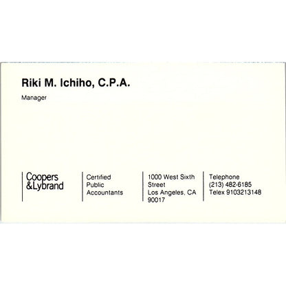 Riki M Ichiho Coopers & Lybrand CPA Los Angeles Vintage Business Card SD9-B1