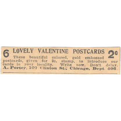A. Porter Valentine Post Cards Chicago IL 1910 Magazine Ad AF1-SS9