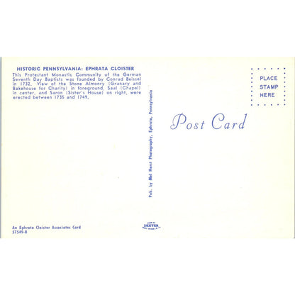 Protestant Monastic Community of German 7th Day Baptists PA Postcard PD4