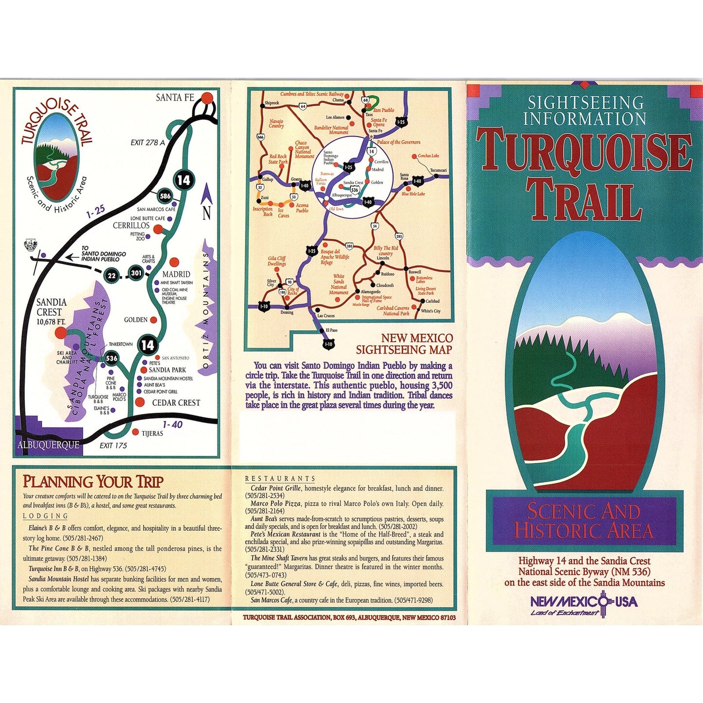 Turquoise Trail Scenic & Historic Area NM Vtg Fold Out Travel Brochure TH2-TB1