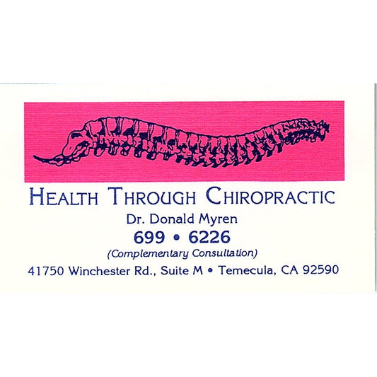 Health Through Chiropractic Dr. Donald Myren Temecula CA Business Card SC9-B9
