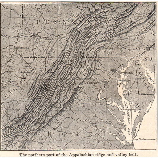 Map of North Part of Appalachian Ridge & Valley Belt 1901 Engraving AF2-A6