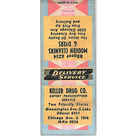 Keller Drug Co Chicago Ave Minneapolis Vintage Matchbook Cover SC7-Y11
