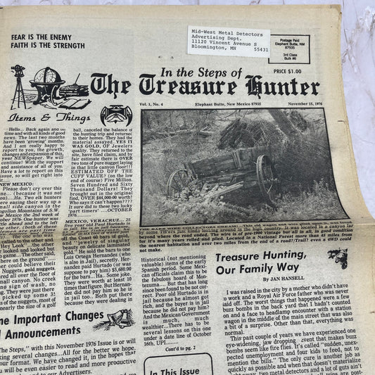 1976 Nov - In the Steps of the Treasure Hunter Newspaper - Elephant Butte NM M11