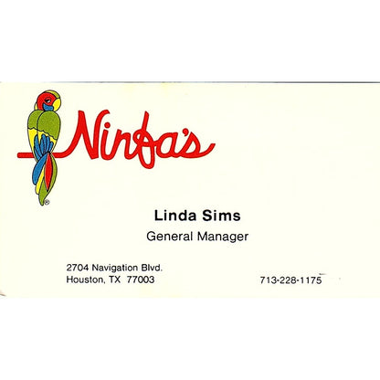 Ninfa's Linda Sims Manager Houston Vintage Business Card SD9-B6