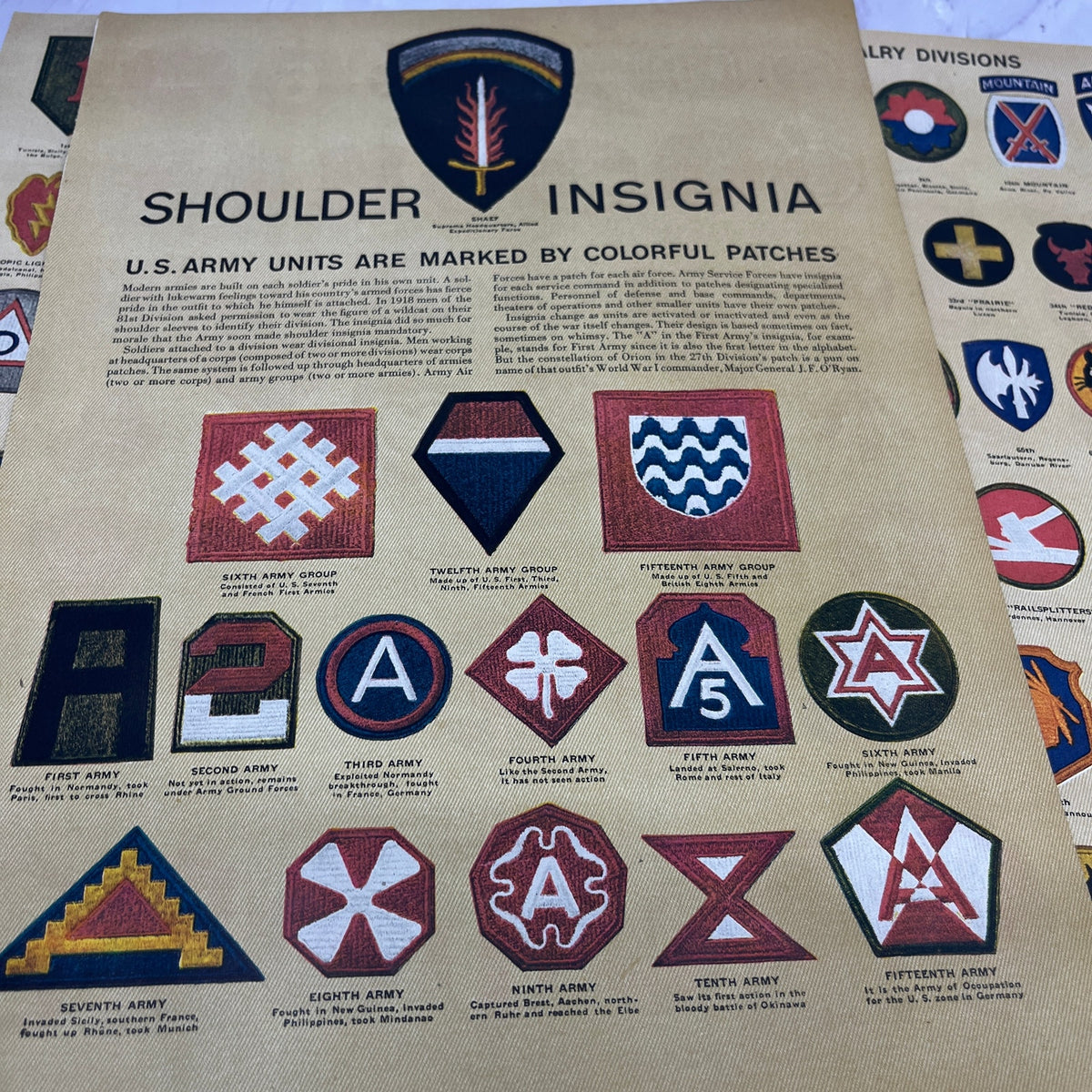 WW2 US Army Combat Division Shoulder Insignia Poster - Reproduction Wall Art Print