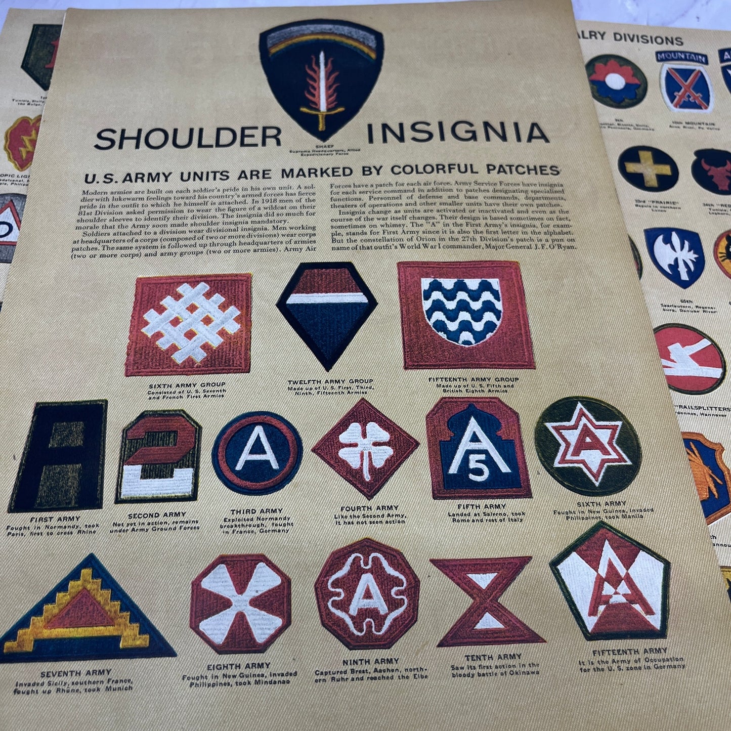 US Army Insignia Patch Chart WWII 1945 Life Magazine 3 Page Article V14-1