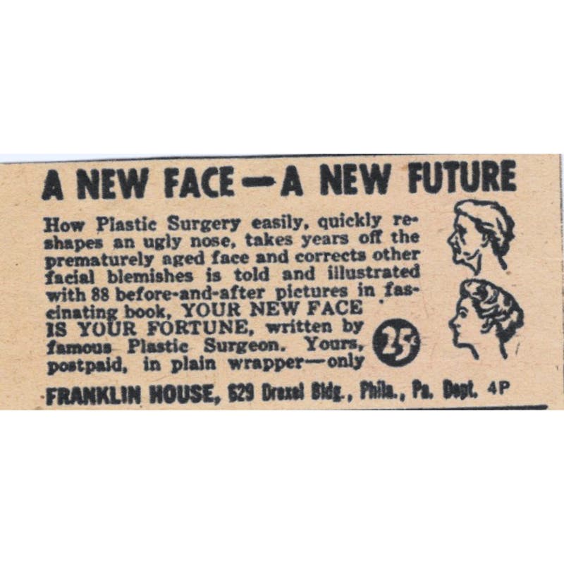 A New Face - A New Future Plastic Surgery Book 1943 Magazine Ad AB9-NPG